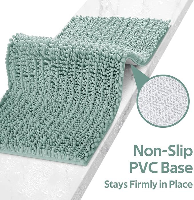 ACCUMTEK Upgrade Extra Eggshell Blue Bathroom Rug Set 3 Pieces Ultra Soft, Thick Absorbent Bath Mats, Non Slip Chenille Toilet Mat for Bathroom, Bedroom, Kitchen