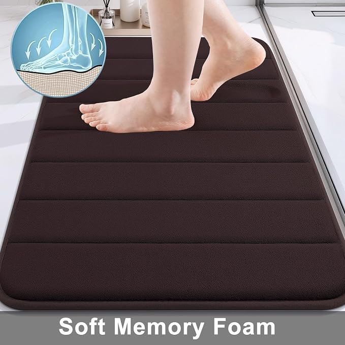 Buganda Memory Foam Bath Mat 34 x 20, Ultra Soft Absorbent Bathroom Rugs | Brown, Machine Washable Quick Dry Bath Mats for Bathroom Floor, Shower and Tub, Home Decor Accessories