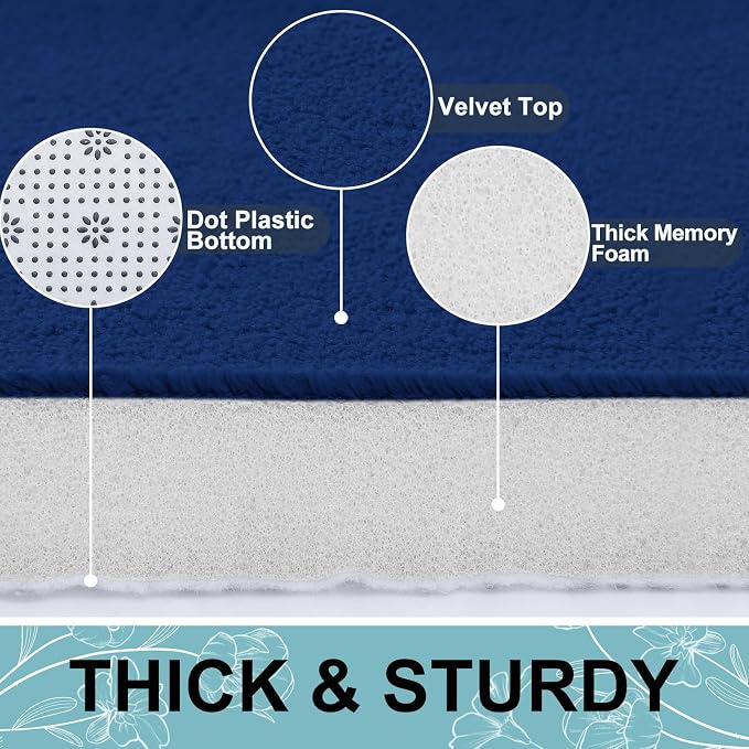 Smiry Memory Foam Bath Mat 36x24, Extra Soft and Absorbent Bathroom Rugs | Navy Blue, Quick Dry Machine Washable Non-Slip Bath Mat for Bathroom Floor, Shower and Tub