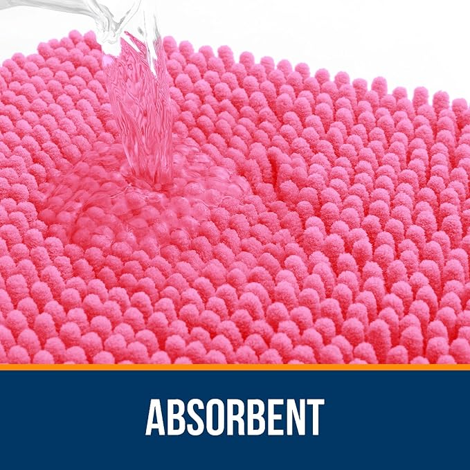 OLANLY Small Bathroom Rugs 24x16, Extra Soft Absorbent Chenille Bath Rugs | Hot Pink, Quick-Drying Rubber Backing, Machine Washable Bath Mat for Bathroom Floor, Tub and Shower, Home Decor Accessories