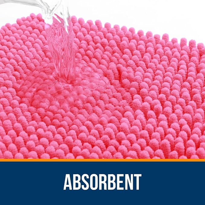 OLANLY Bathroom Runner Rugs 59x24, Extra Soft Absorbent Chenille Bath Rugs | Hot Pink, Quick-Drying Rubber Backing, Washable Long Bath Mat for Bathroom Floor, Tub and Shower, Home Decor Accessories