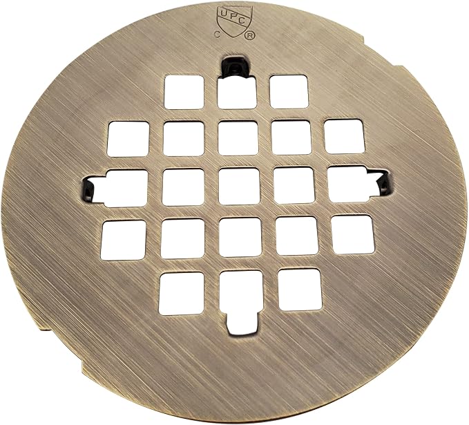 Westbrass 4-1/4" OD Casper Brass Snap-In Shower Strainer Grid, Antique Brass, D319-06, 1 Pack