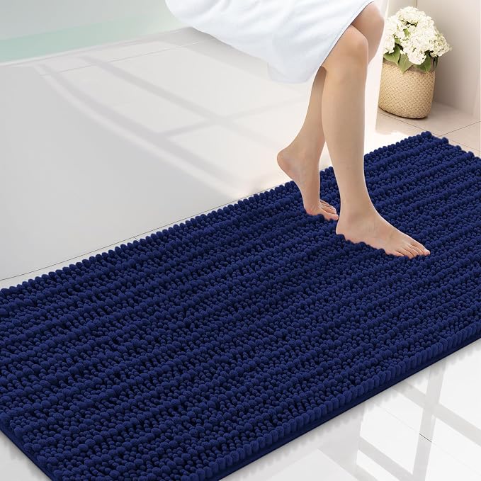 Smiry Bathroom Rugs 59X20, Extra Soft Rubber Backing Chenille Bath Mats | Navy Blue Machine Washable Non Slip Quick Dry Bath Mats for Bathroom Floor, Tub, Shower, Home Decor Accessories