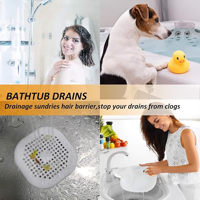 Bovinde Hair Drain Catcher,Square Cover for Shower 2 Pack (Sliver Grey) | Drainer Cover Silicone Hair Stopper with Suction Cups,Protector Accessories,Easy to Install Suit for Bathroom,Bathtub,Sink