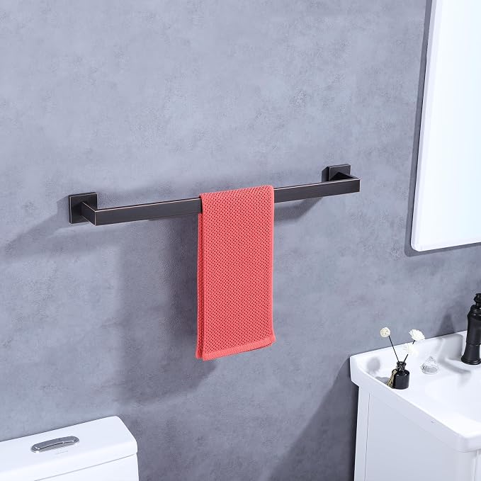 LANC ORB 16-Inch Towel Bar for Bathroom Wall Mounted Total-18 Heavy Duty Square Towel Rack, Single Oil Rubbed Bronze Bath Towel Holder Towel Hanger Towel Rail Towel Rod, A8804ORB-4P1