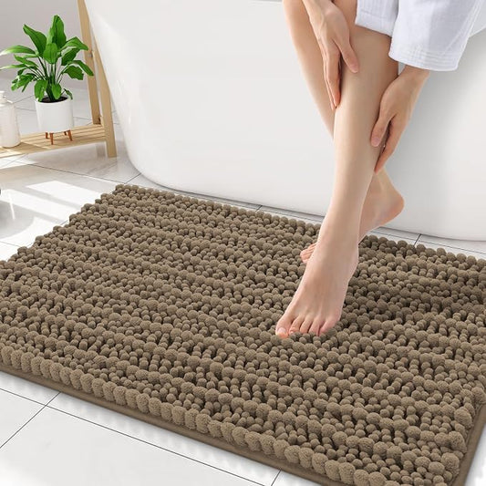 Smiry Bathroom Rugs 32X20, Extra Soft Rubber Backing Chenille Bath Mats | Camel Machine Washable Non Slip Quick Dry Bath Mats for Bathroom Floor, Tub, Shower, Home Decor Accessories