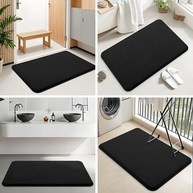 Smiry Memory Foam Bath Mat 47x17, Extra Soft Absorbent Bathroom Rugs | Black Quick Dry, Machine Washable Bath Mats for Bathroom, Shower, Tub and Home Decor Accessories