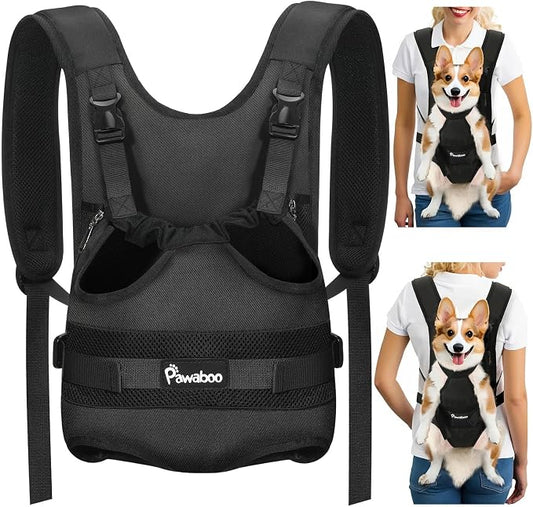 Pawaboo Pet Front Carrier Backpacks for Small Medium Dogs | Legs Out Easy-fit,Adjustable Straps,Hands-free,for Travel Hiking Cycling Camping AA-Black XL