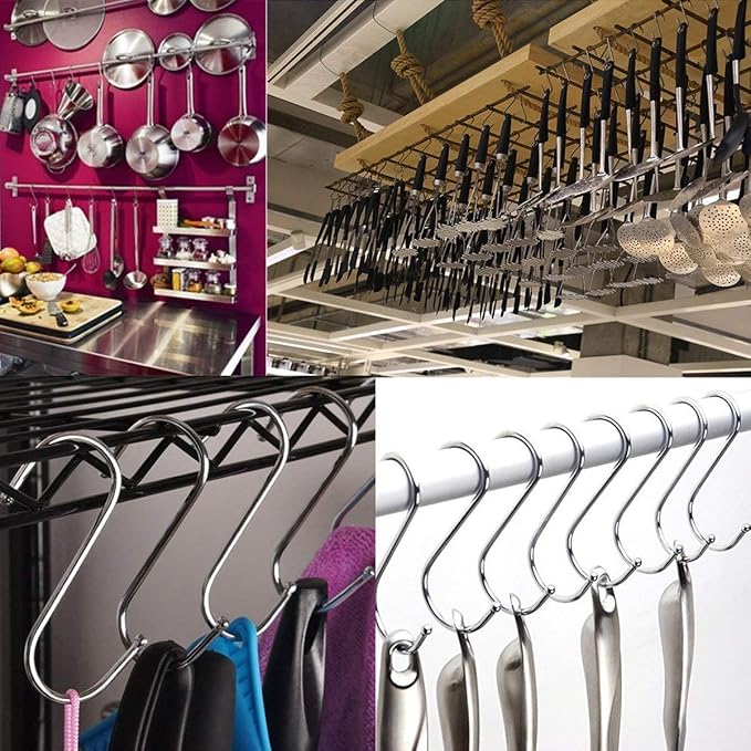 16 Pack 4.7 Inches Extra Large S Shape Hooks– Heavy Duty Multi-Purpose Hangers for Kitchen Utensils, Plants, Bird Cages, Curtains, Towels, Clothes & More (Silver)