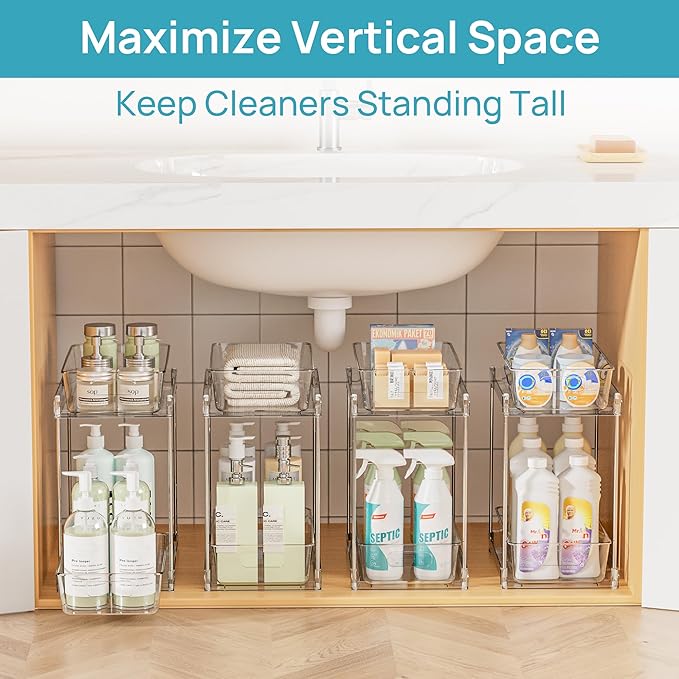 Vtopmart 4 Pack Higher Bathroom Under Sink Plastic Pull-Out Organizer (S-Higher)