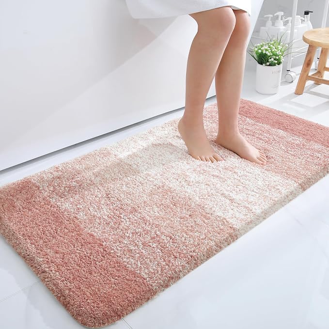 OLANLY Bathroom Runner Rug 44x24, Extra Soft Absorbent Microfiber Bath Rugs | Peach, Non-Slip Quick-Drying Rubber Backing, Machine Washable Long Bath Mat for Floor, Tub and Shower, Home Decor Accessories