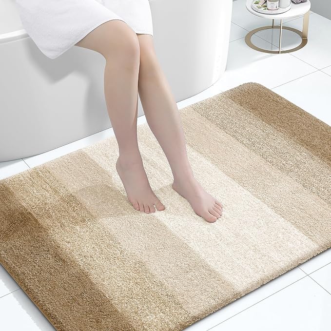 OLANLY Large Bathroom Rugs 44x32, Extra Soft Absorbent Microfiber Bath Rugs | Tan, Non-Slip Quick-Drying Rubber Backing, Machine Washable Plush Bath Mat for Floor, Tub and Shower, Home Decor Accessories