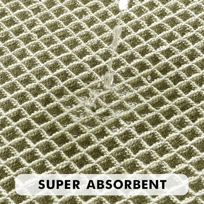 MIULEE Set of 2 Waffle Bathroom Rugs Boho Bath Mat Sage Green 20x32 Inch | Non Slip, Super Absorbent, Washable, Ultra Soft, Rubber Backed Bath Rugs for Bathroom Floor Tub Shower