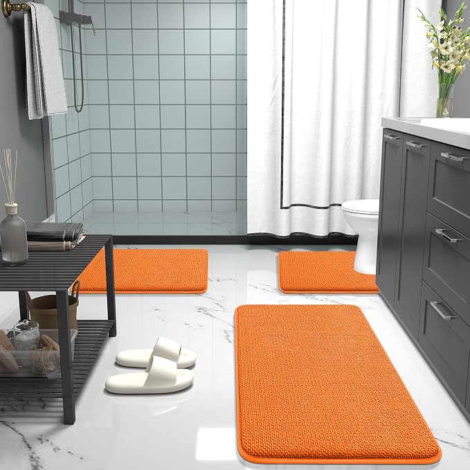 OLANLY Memory Foam Bathroom Runner Rugs 44x24, Absorbent Long Mat, Orange | Soft Quick Dry Bath Rugs, Non-Slip Carpet, Machine Washable Mat for Bathroom Floor, Tub and Shower, Home Decor Accessories