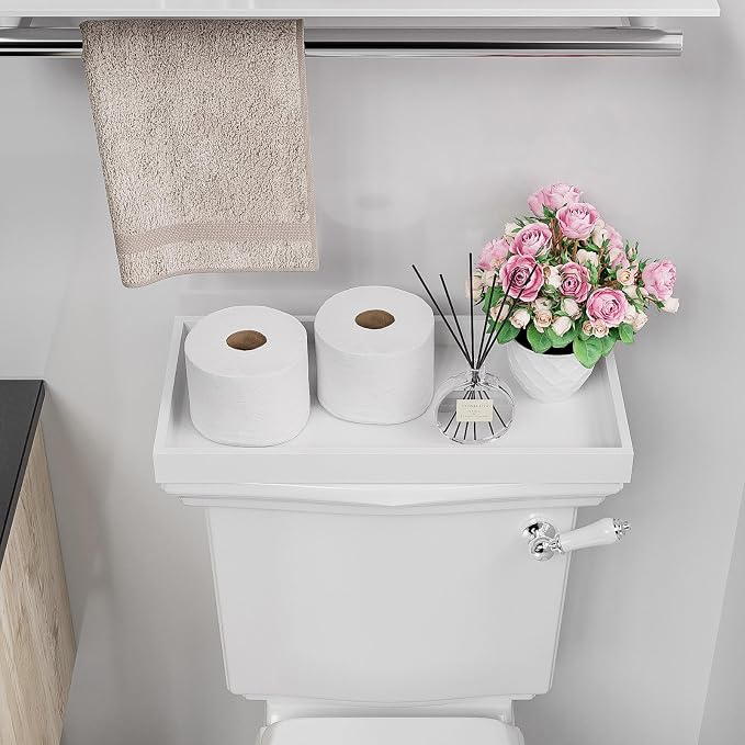ZHWS Bathroom Vanity Tray for Countertop Perfume Makeup Jewelry Candle Decor, Kitchen Tray for Soap Dispenser Spice Salt, Large Tray for Toilet Tank Paper, Serving Nightstand White 13”x6.5”