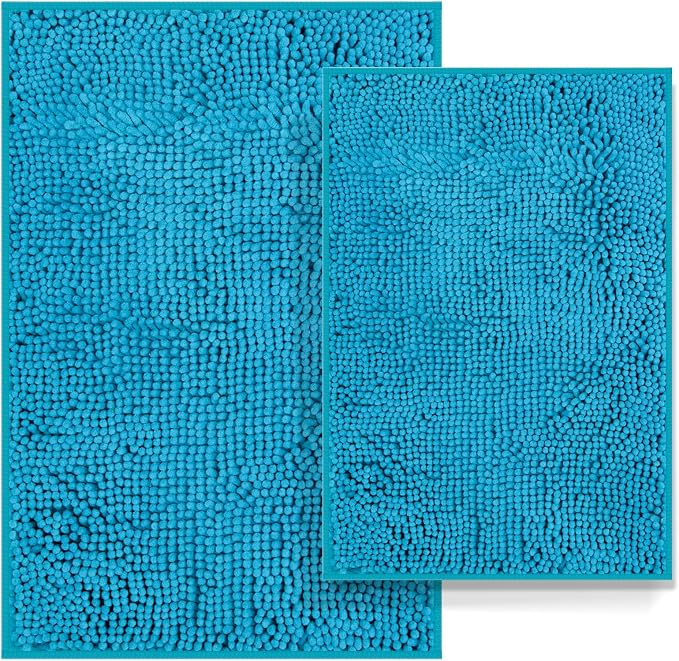 Teal Blue Bathroom Rugs Set 2 Piece Bath Rugs Washable Bath Mats for Bathrooms, Thick Soft Chenille Bathtub Mat, Ultra Absorbent Bath Carpet, Shaggy Floor Mat