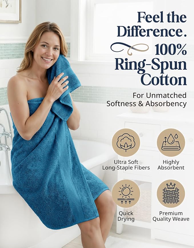 LANE LINEN Bath Towel Set 100% Cotton 16 Piece Soft Absorbent - Sea Port | Bath Towels Large Set -, Terry Weave Comfort, Soft & Long-Lasting, Hotel-Style Look, Machine Washable