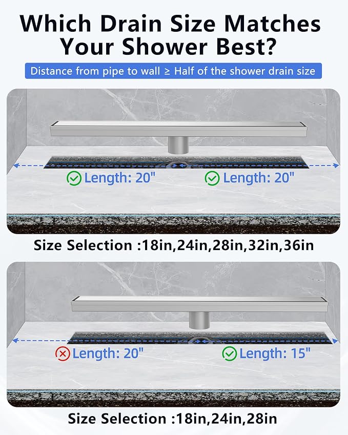 YEFU Shower Drain Nickel for Bathroom: 32 Inch Stainless Steel Linear Shower Drain – 2-in-1 Shower Floor Drain with Tile Insert Grate – Rectangle Linear Drain with Adjustable Feet & Hair Strainer