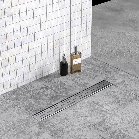 ELLO&ALLO 28 Inch Linear Shower Drain Brushed Nickel, SUS304 Stainless Steel Rectangle Shower Floor Drain with Removable Pattern Grate
