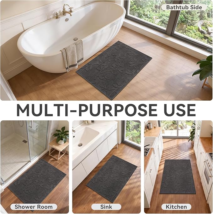 Bathroom Rugs Thin Non Slip Bath Mat for Bathroom Gery 20"x32" | Quick Dry Absorbent Washable Rubber Backing Bath Rug Shower Mat Bathroom Floor Mat For Sink Bathtub Beside Shower Entrance