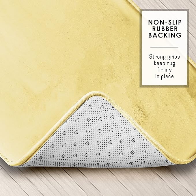 Clara Clark 3 Piece Bathroom Rugs Bath Mat Set, Velvet Memory Foam Bath Mats for Bathroom - Non-Slip, PVC Backing Bath Rugs, Washable - Dries Quickly, Yellow
