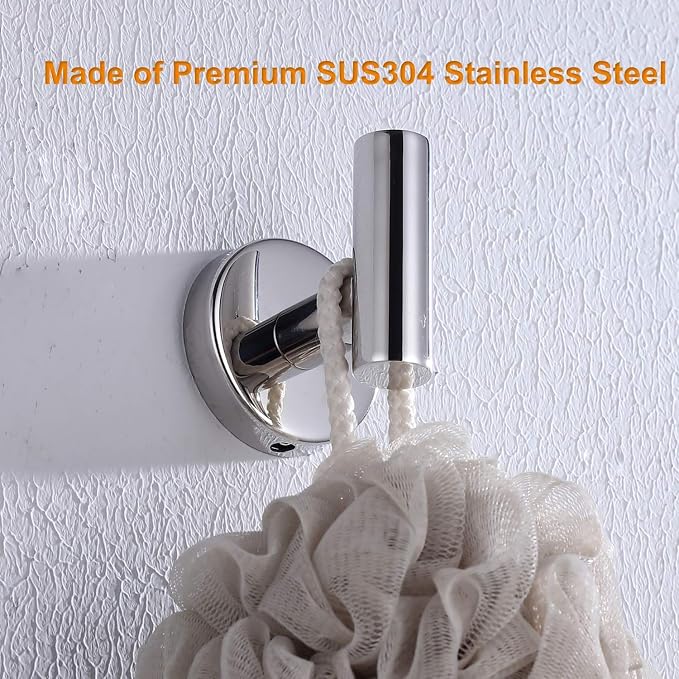 Polished Chrome Towel Coat Hooks SUS304 Stainless Steel Bathroom Clothes Garage Hotel Cabinet Closet Sponges Robe Hook Wall Mounted Round Kitchen Heavy Duty Bath Door Hanger 2 Pack