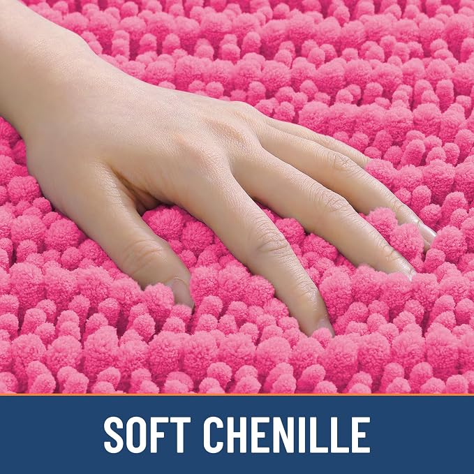 Smiry Bathroom Rugs 30X20, Extra Soft Rubber Backing Chenille Bath Mats | Hot Pink Machine Washable Non Slip Quick Dry Bath Mats for Bathroom Floor, Tub, Shower, Home Decor Accessories
