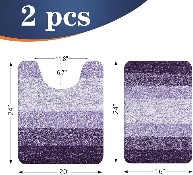 OLANLY Micorfiber Bathroom Rug Set 2 Piece, 24"x16"+U-Shaped 24"x20" | Violet, Soft Absorbent Bath Mats and Contour Toilet Rug, Non-Slip, Machine Wash Dry, Plush Shaggy Bath Mats for Bathroom