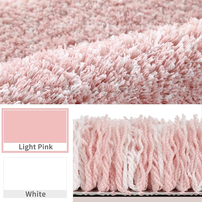 Yimobra Bathroom Rugs Non Slip Washable 36X24, Ultra Soft and Water Absorbent Bath Mats, Plush Fluffy Shower Mat Outside, Luxury Microfiber Thick Matts for Bathroom Floor/Tub, Light Pink and White