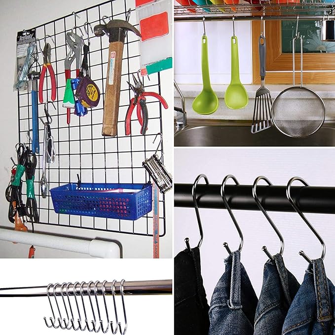 6 Pack 4.7 Inches Extra Large S Shape Hooks Heavy-Duty Metal Hanging Hooks Apply Kitchenware Bathroom Utensils Plants Towels Gardening Multiple uses Tools (Silver)