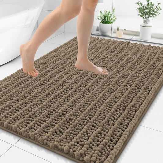 Smiry Bathroom Rugs 59X35, Extra Soft Rubber Backing Chenille Bath Mats | Camel Machine Washable Non Slip Quick Dry Bath Mats for Bathroom Floor, Tub, Shower, Home Decor Accessories