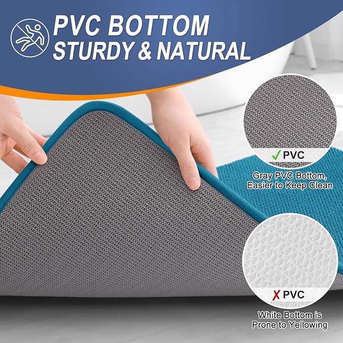 OLANLY Memory Foam Bathroom Runner Rugs 59x20, Long Bath Mats, Peacock Blue | Soft Quick Dry Bath Rugs, Non-Slip, Absorbent Machine Washable Mat for Bathroom Floor, Tub and Shower, Home Decor Accessories