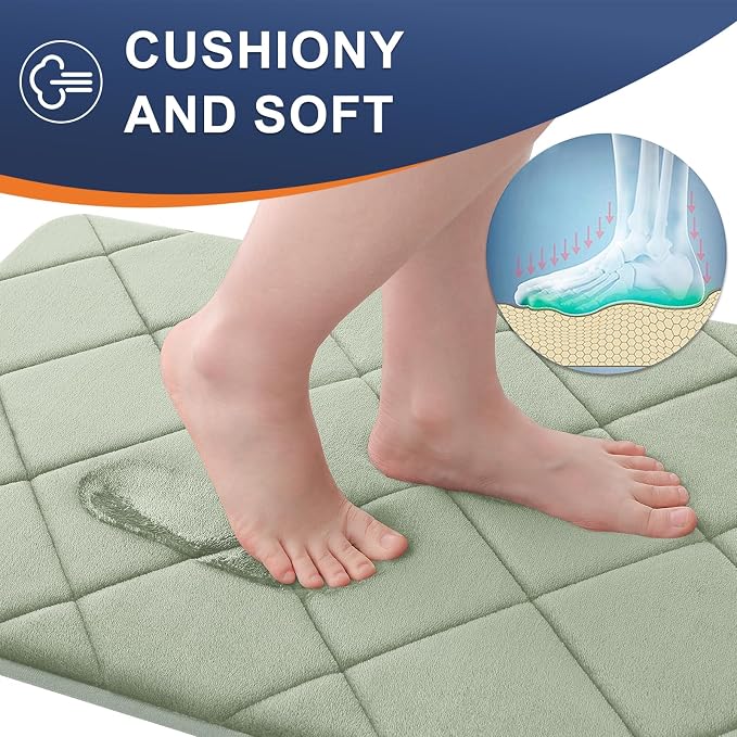 OLANLY Memory Foam Bath Mat 44x24, Ultra Soft and Absorbent Bathroom Rugs | Sage Green, Quick Dry, Machine Washable Shower Bath Rugs, Comfortable Bath Carpet for Bathroom Floor, Tub and Shower