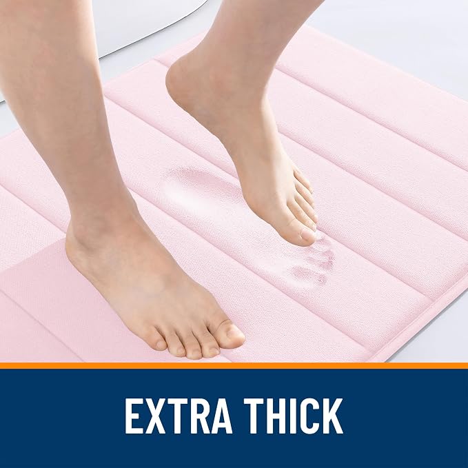 OLANLY Memory Foam Long Bathroom Rugs Runner 70x24, Super Soft Absorbent | Pink, Quick Dry Bath Mat, Machine Washable Shower Floor Rugs, Bathmat Carpet for Bathroom Floor, Tub and Shower