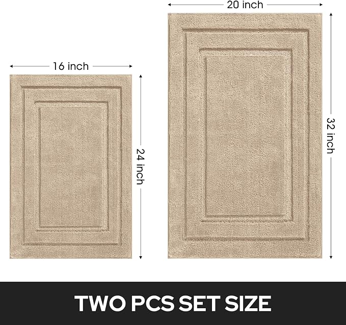 HOMEIDEAS Bathroom Rugs Sets 2 Piece, Super Soft and Absorbent Non Slip Microfiber Machine Washable Bath Mat Set (20" x 32" + 16" x 24", Beige) | Ultra Absorbent, Microfiber Machine Washable Bath Rug Set, for Bathroom, Tub, Shower 20" x 32" + 16" x 24"