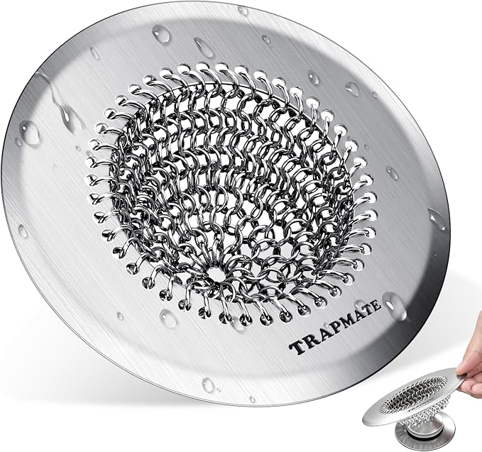 TRAPMATE Shower Drain Hair Catcher, 4.4" Easy Clean Bathtub Drain Hair Catcher, Anti-Slip Bath Tub Drain Protector, Upgraded 304 Stainless Steel Shower Sink Drain Cover for Bathroom (Patented Product)