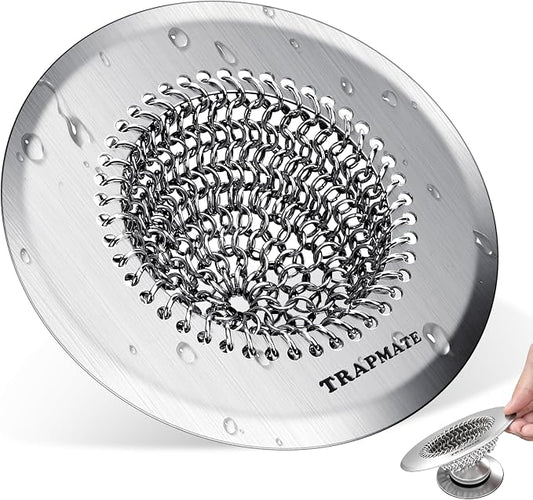 TRAPMATE Shower Drain Hair Catcher, 4.4" Easy Clean Bathtub Drain Hair Catcher, Anti-Slip Bath Tub Drain Protector, Upgraded 304 Stainless Steel Shower Sink Drain Cover for Bathroom (Patented Product)