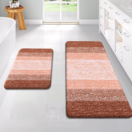 OLANLY Micorfiber Bathroom Rug Set 2 Piece, 47"x20"+24"x16" | Orange, Soft Absorbent Bath Rug Set, Non-Slip, Machine Wash Dry, Plush Shaggy Bath Mats for Bathroom