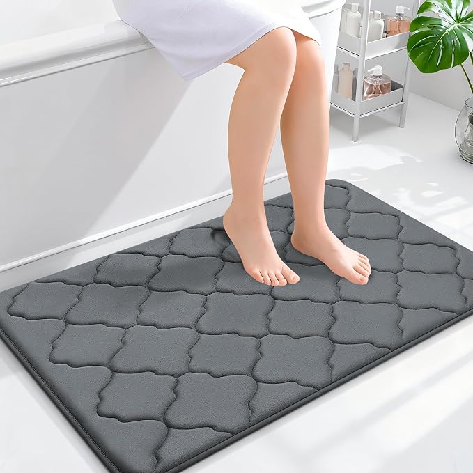 OLANLY Memory Foam Bath Mat Rug 36x24, Ultra Soft and Absorbent Bathroom Rugs, Non-Slip, Comfortable, Machine Washable Bath Carpet for Bathroom Floor, Tub, Shower and Home Decor Accessories, Dark Grey | Thick Absorbent Carpet, Non-Slip Backing, Machine...