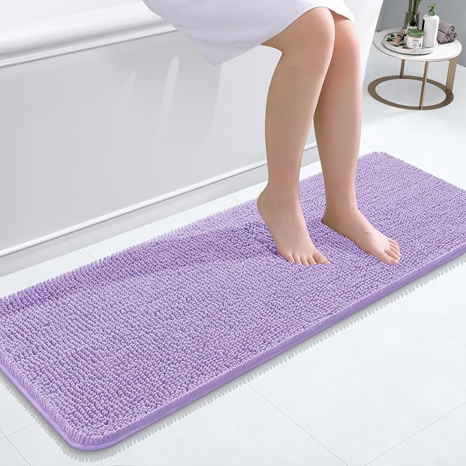 OLANLY Bathroom Runner Rugs 47x17, Extra Soft Absorbent Chenille Bath Rugs | Lavender, Quick-Drying Rubber Backing, Washable Long Bath Mat for Bathroom Floor, Tub and Shower, Home Decor Accessories