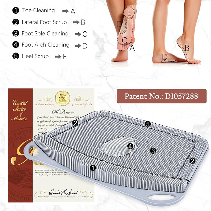 FREATECH Silicone Shower Foot Scrubber Mat 17.3" x 13", Large Foot Cleaner Brush to Clean, Exfoliate and Massage Feet Without Bending Over, Improve Foot Appearance and Overall Health, Grey