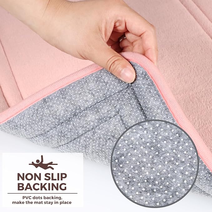 Light Pink Bathroom Rug Set 2 Piece Memory Foam Microfiber Bath Mat | Non Slip Washable Floor Mats Soft Absorbent Plush Microfiber Shower Tub Bathrug Blush