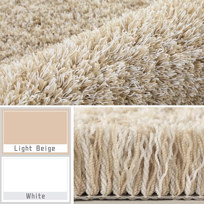 Yimobra Bath Rugs for Bathroom 32X20, Ultra Soft and Water Absorbent Bath Mats, Non Slip Plush Shower Mat Outside, Microfiber Mats for Bathroom Floor/Tub, Machine Washable, Light Beige and White