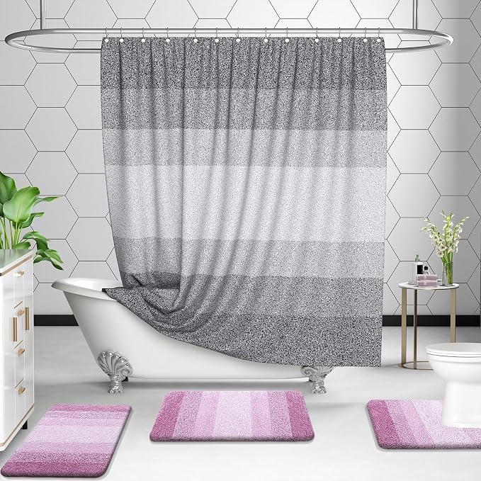 OLANLY Micorfiber Bathroom Rug Set 2 Piece, 24"x16"+U-Shaped 24"x20" | Pinkish-Purple, Soft Absorbent Bath Mats and Contour Toilet Rug, Non-Slip, Machine Wash Dry, Plush Bath Mats for Bathroom