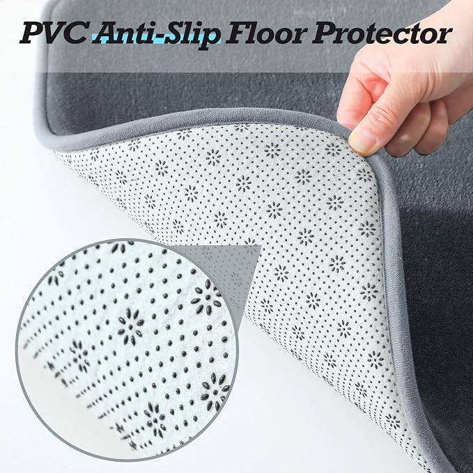 Bathroom Rugs Sets 3 Piece, Non-Slip & Quick Dry Bath Mat Set, Ultra Soft Velvet Bath Rugs for Bathroom, Toilet and Shower Floor, Grey