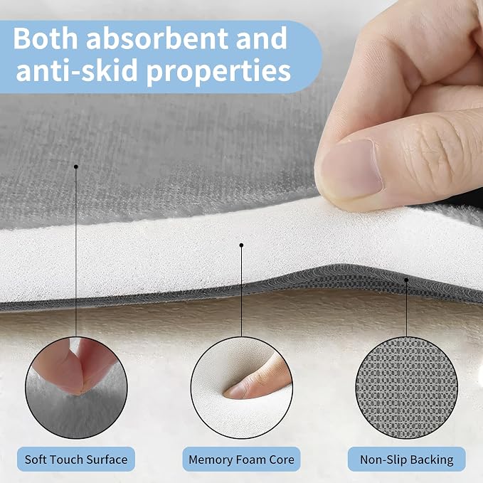 Cupic Cupid Memory Foam Bath Mat 24"×36", Non Slip Bathroom Rugs, Gray | Soft Touch, Cushioned Comfort, Non Slip Bathroom Mat, Super Absorbent & Quick Dry, Machine Washable for Shower, Tub & Vanity