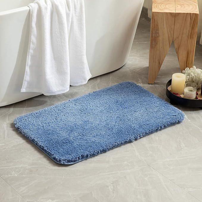 MIULEE Blue Soft Bathroom Rugs Set 2 Piece Soft Bath Mats 24x36 Inch | Soft Absorbent Microfiber Bath Rugs, Non Slip, Quick Dry, Fluffy Bath Rugs for Bathroom Floor Tub Showers, Machine Washable
