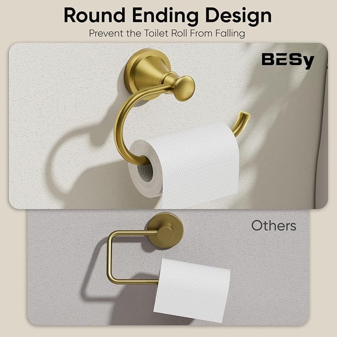 BESy Brushed Gold Toilet Tissue Paper Holder Brushed Gold Bathroom Accessories Toilet roll Paper Hanger, Wall Mounted, Rustproof