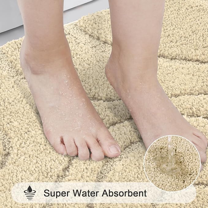 HEBE Bathroom Rugs Sets 5 Piece, Non Slip Washable Absorbent Bath Mat Set | Super Soft Plush Microfiber Bathroom Mats with Runner Set, Solid Bathmat with U-Shaped Toilet Rug Cover Set for Tub, Shower