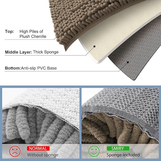 Smiry Chenille Bathroom Rugs Sets 2 Piece (36x24+30x20, Camel) | Soft Absorbent Machine Washable Non Slip Shaggy Bath Rug Set for Tub, Shower, and Floor, Home Decor